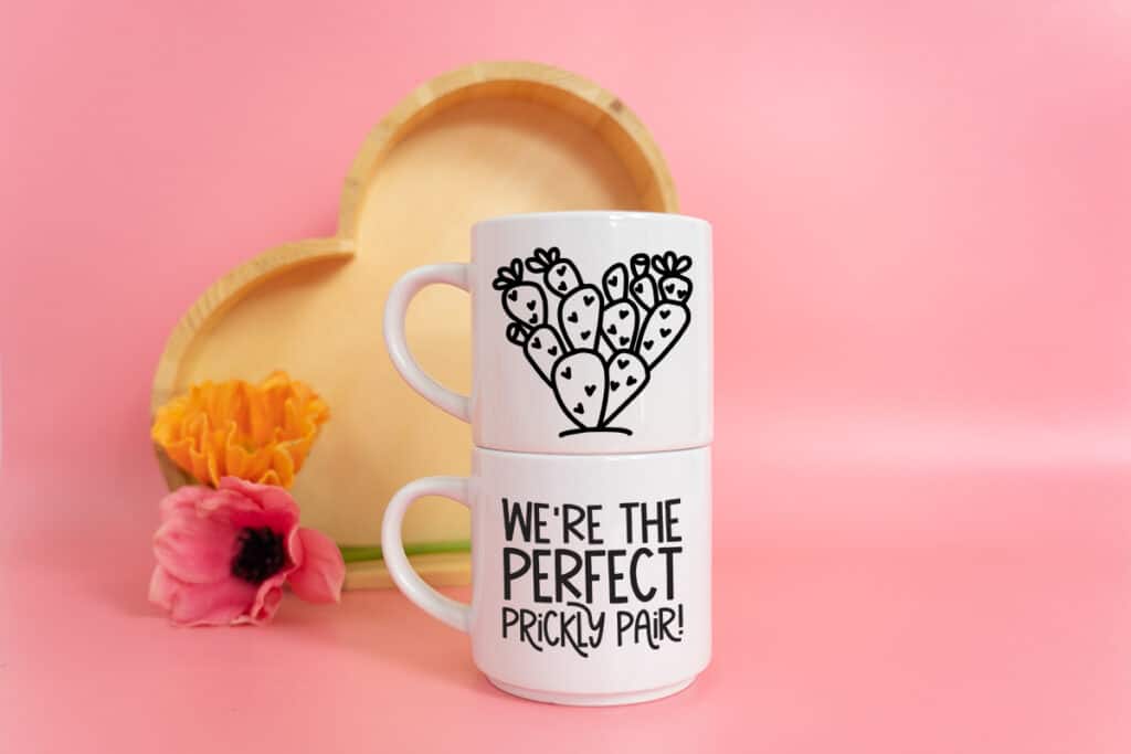 Two mugs with Cactus Valentine free SVG