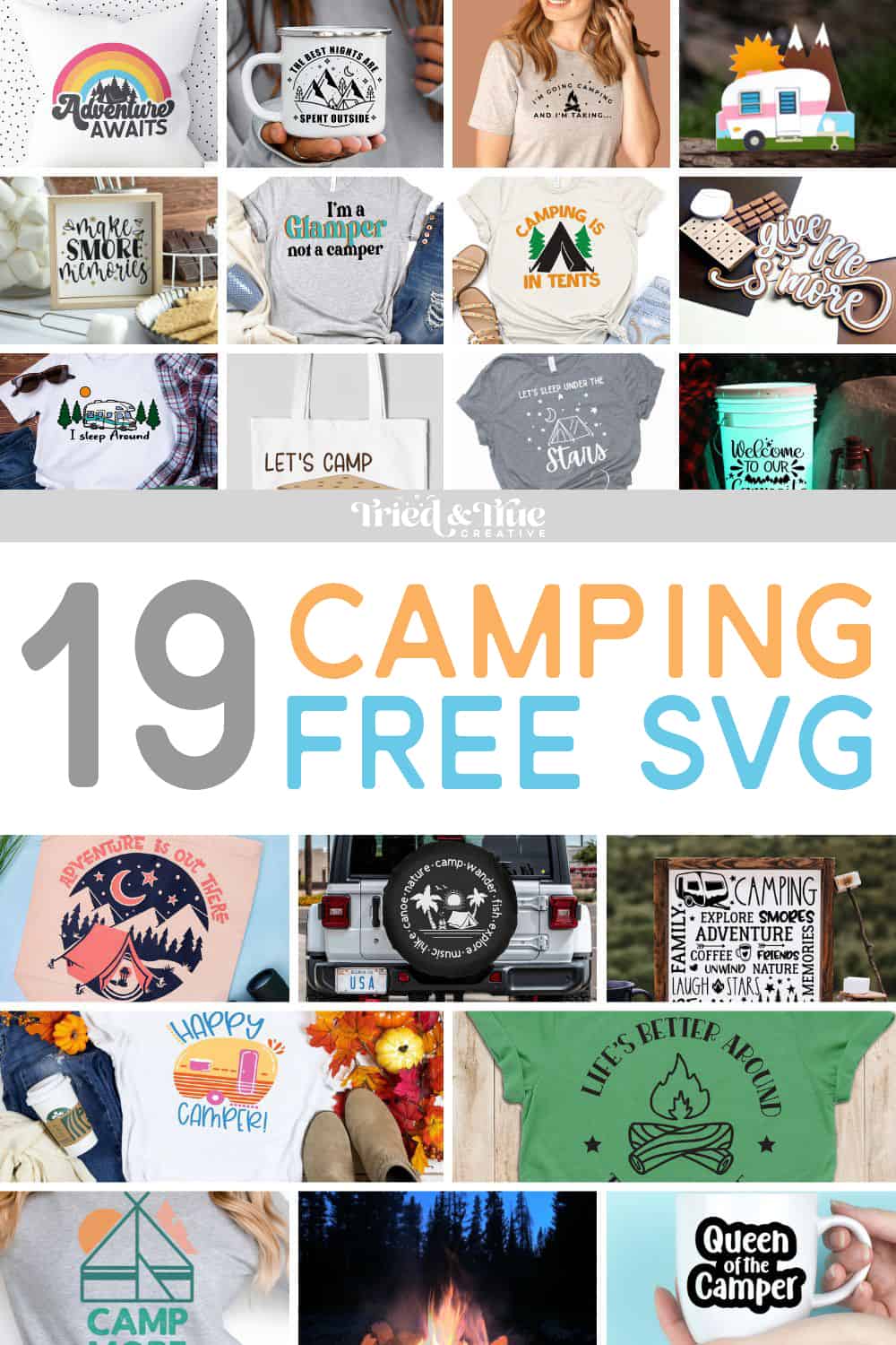 Collage of 19 Camping Free SVG files