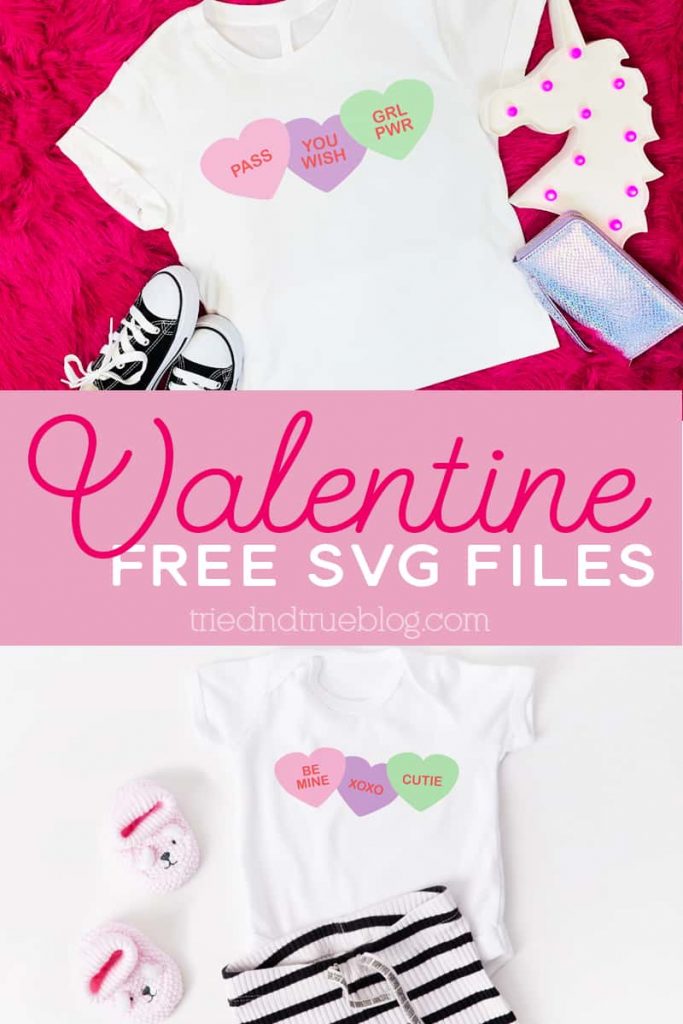Two different versions of the Valentine Free SVG Files on t-shirts, original and sarcastic.