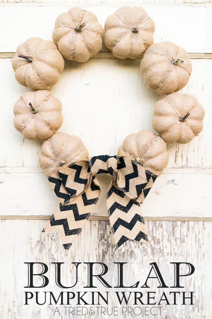 Use a few inexpensive supplies from a dollar store to make this 15 minute Burlap Pumpkin Wreath!