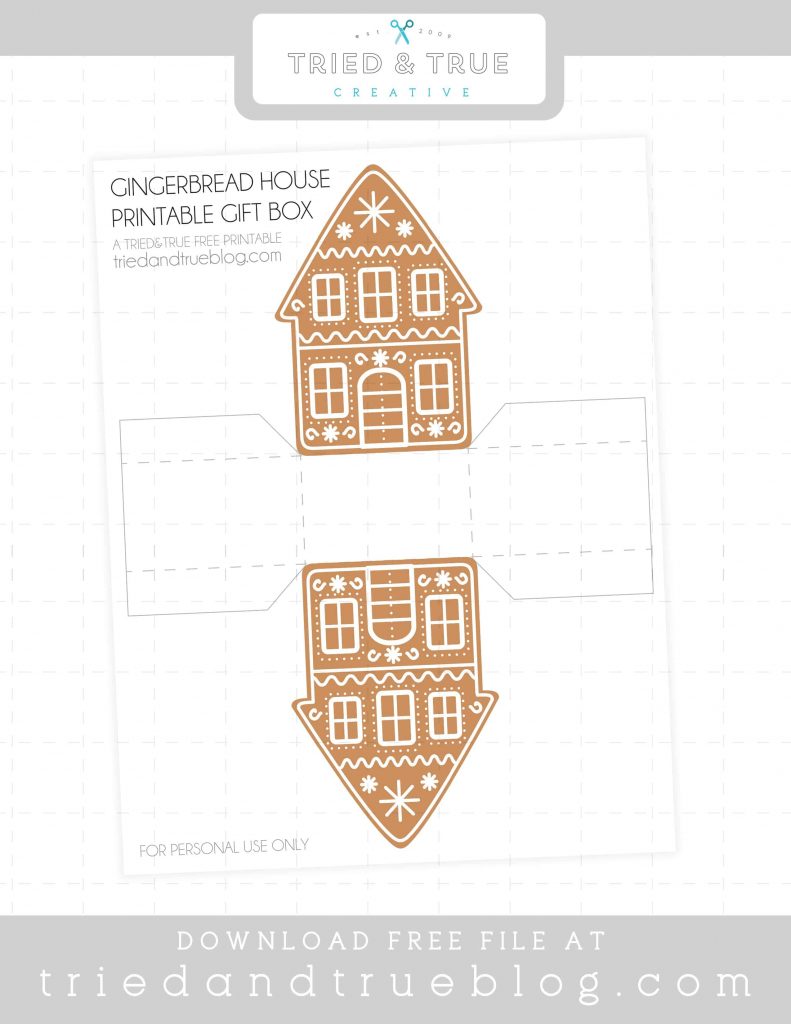 Mock up of a the Gingerbread House Gift Box Free Printable.