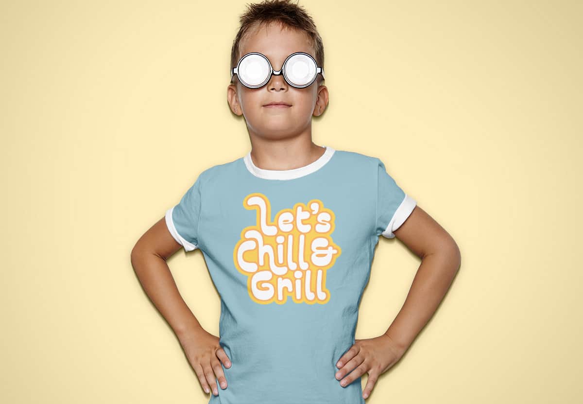 Kid wearing blue tshirt with bbq free svg file