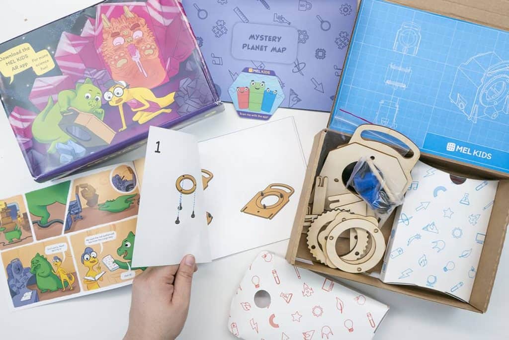 Inside contents of the MEL Kids Kit one of the best STEM subscription boxes for kids
