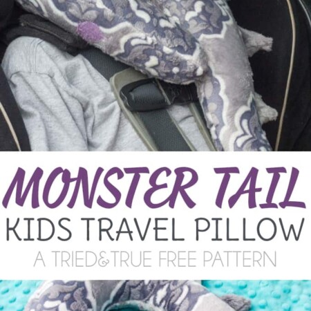 Planning for a long road trip? You've got to make one of these super fun Monster Tail Kid's Travel Pillow! Includes free pattern to use for personal purposes.