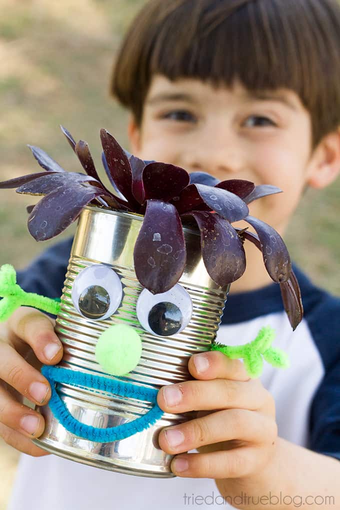 Earth Day Recycled Tin Can Planters - Happy