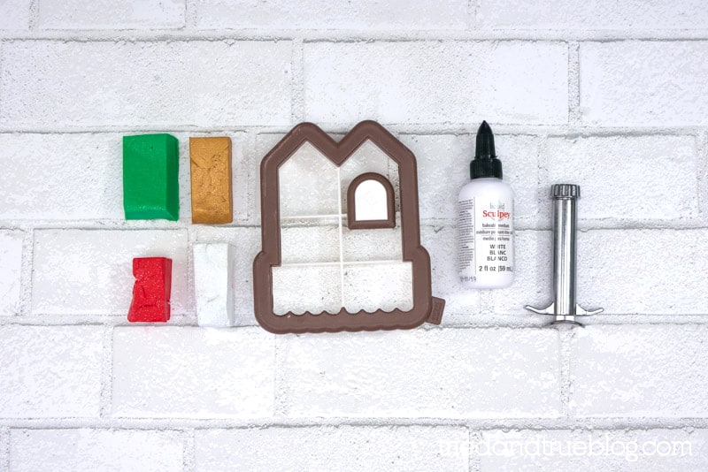 Supplies need to make a Homemade Gingerbread House Clay Ornament