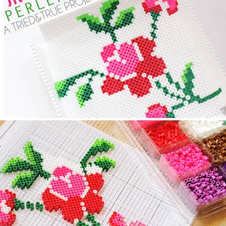 Make this beautiful Mother's Day Perler Tray! Includes free printable template.