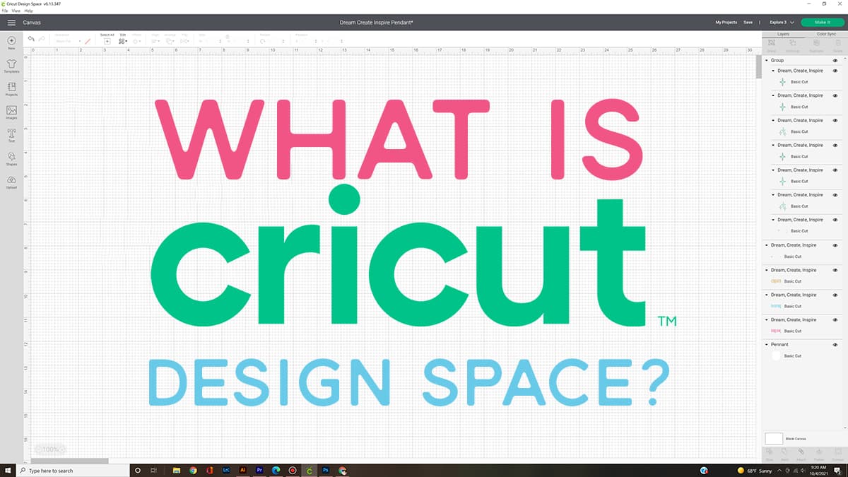 Screenshot of Cricut Design Space with words 