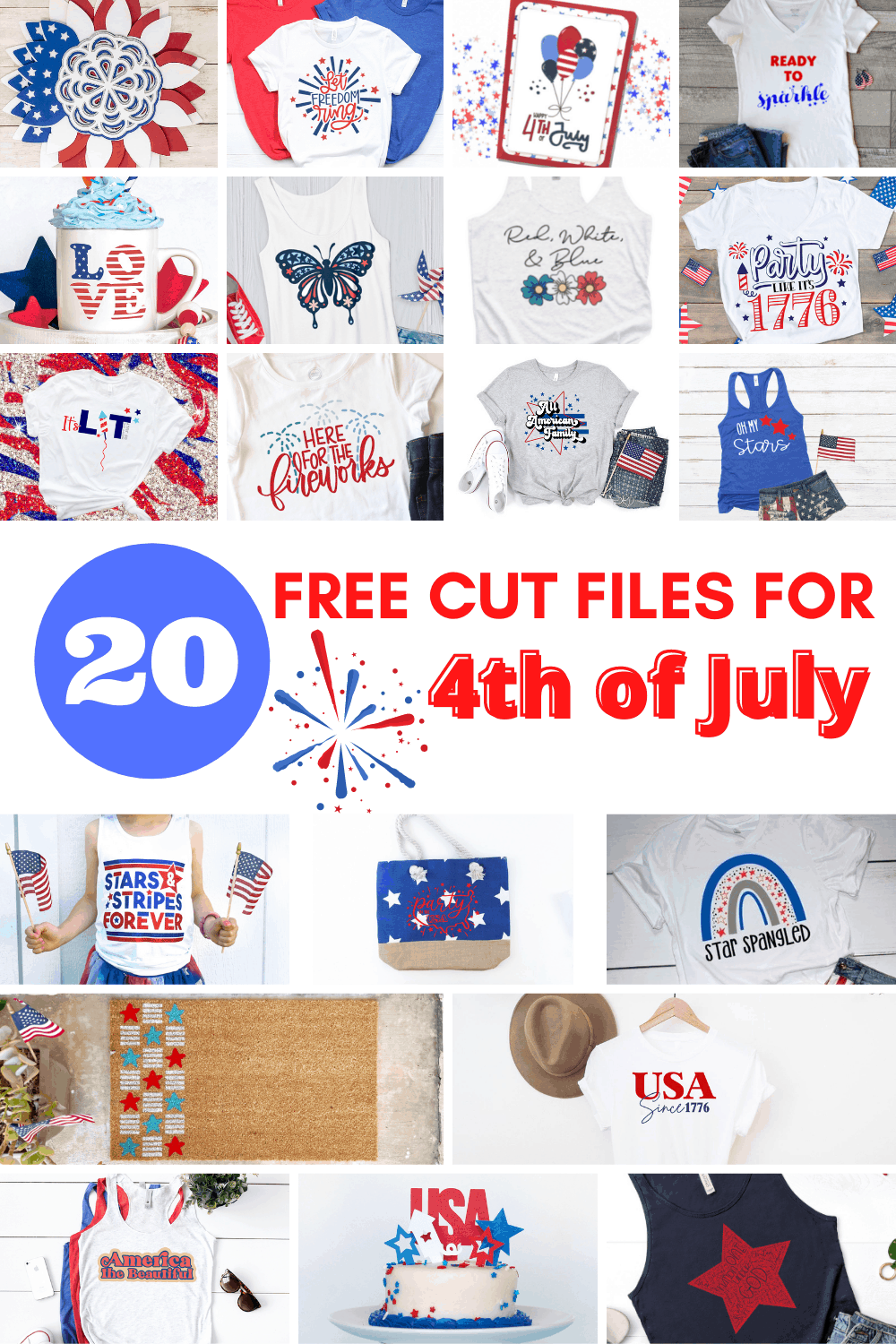 Collage of 20 4th of July cut files.